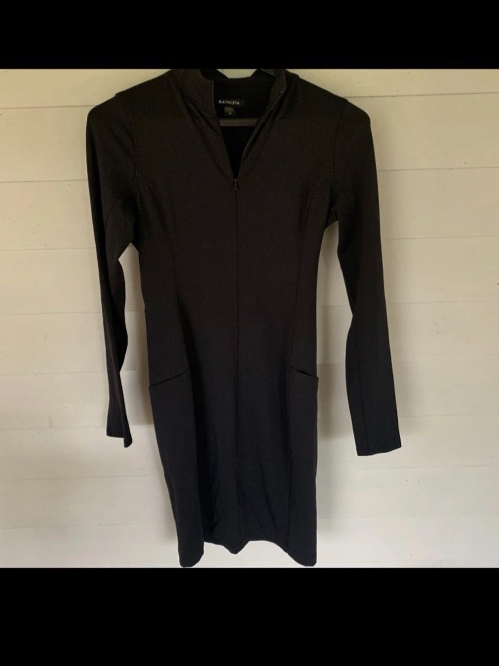 Athleta Black Long Sleeve Zip-Up Ponte Dress